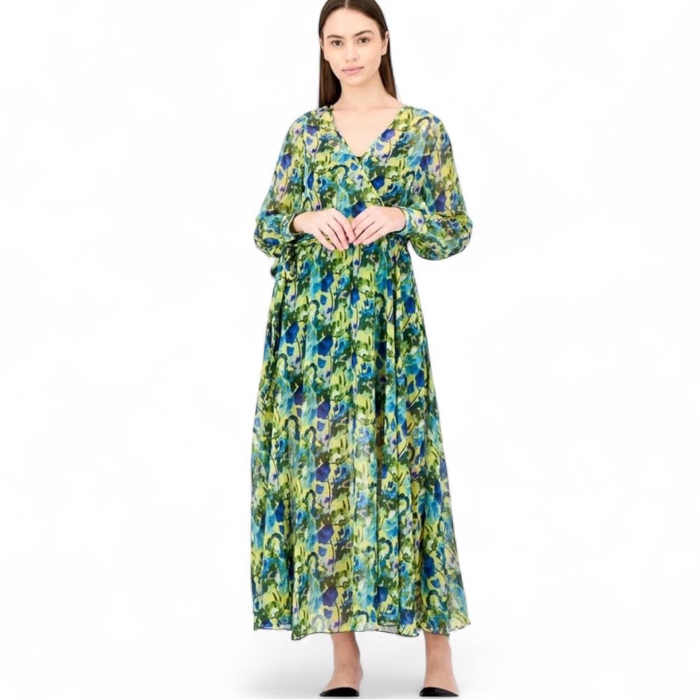 ❤️Spy Zone Exchange NWT Floral Print Belted Maxi Dress in Aqua Floral Medium